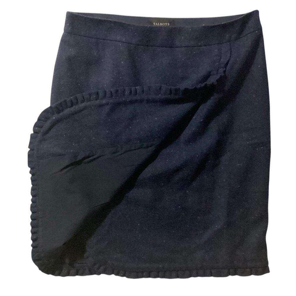 TALBOTS Blue Donegal Tweed Shetland Ruffle Wrap Skirt sz‎ 12